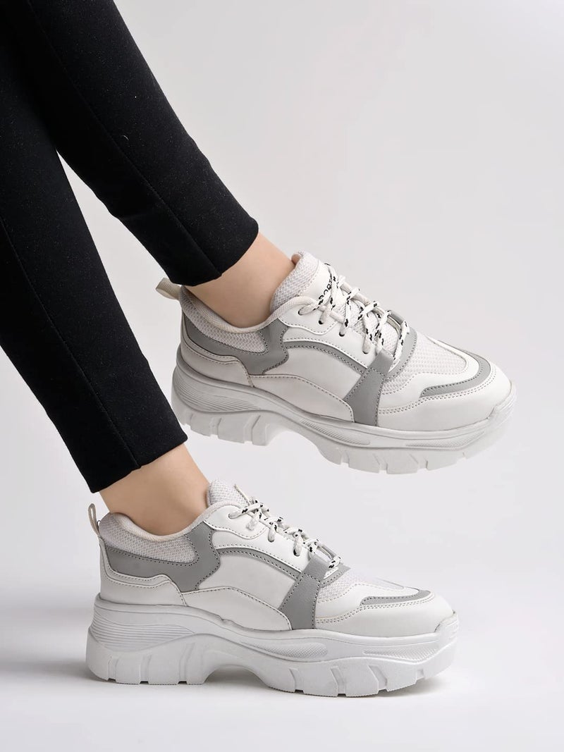 Shoetopia Shoeopia Lace-up Detail Grey Chunky Sneakers for Women & Girls /UK6 - Image 2