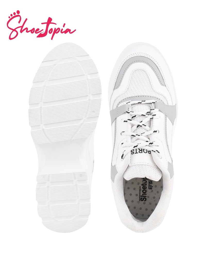 Shoetopia Shoeopia Lace-up Detail Grey Chunky Sneakers for Women & Girls /UK6 - Image 5