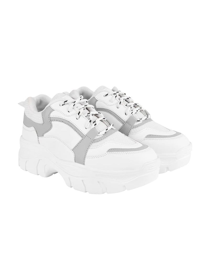 Shoetopia Shoeopia Lace-up Detail Grey Chunky Sneakers for Women & Girls /UK6 - Image 1