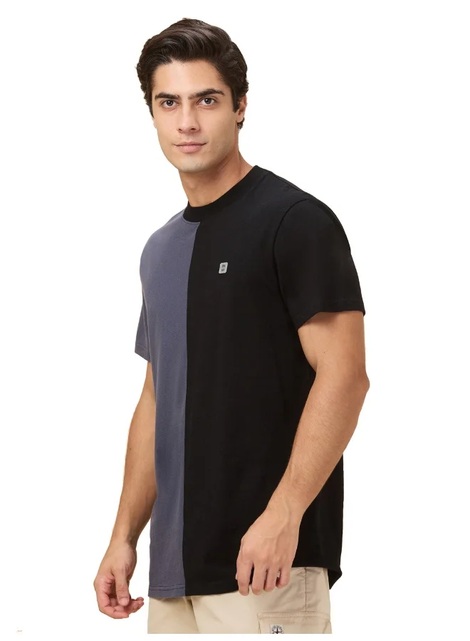 بيينغ هيومان Mens Black Colorblocked Round Neck Short Sleeve T-Shirt