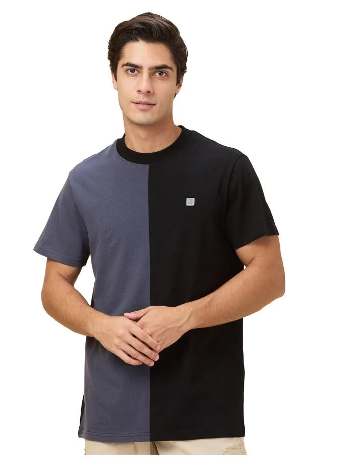 Being Human Mens Black Colorblocked Round Neck Short Sleeve T-Shirt