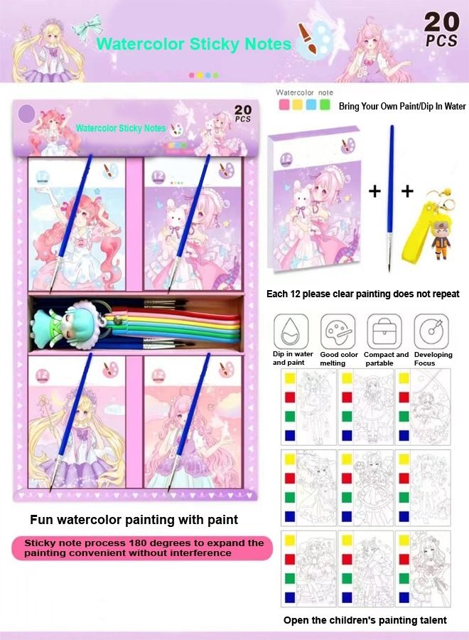 fashionhome 20 Pieces Watercolor Masterpieces Pocket Fun Graffiti Gouache Painting Book for Kids - Image 1