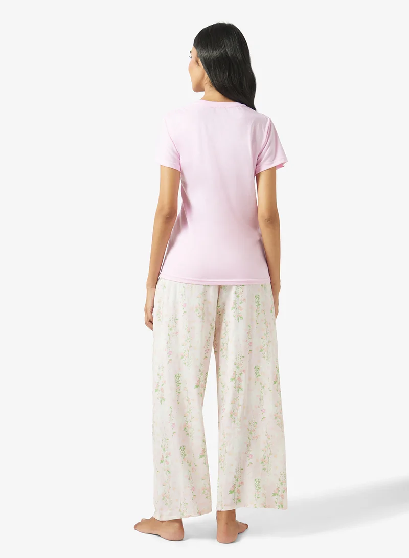 Ella  T-Shirt With Print Pant Pyjama Set for Women | Best Price UAE