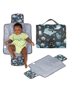BabbleRoo Baby Changing Pad - Comfortable Portable Changing Pad, Compact, Fits In Any Diaper Bag - Lightweight And Soft With Cute Designs, Convenient Pockets, Extra Head Support - Sea Animals  - Image 1