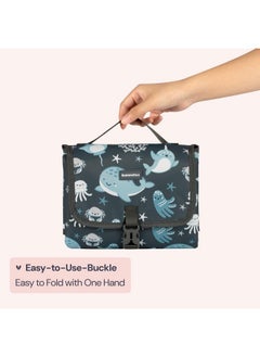 BabbleRoo Baby Changing Pad - Comfortable Portable Changing Pad, Compact, Fits In Any Diaper Bag - Lightweight And Soft With Cute Designs, Convenient Pockets, Extra Head Support - Sea Animals  - Image 3
