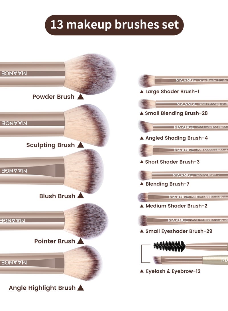 MAANGE 13Pcs Makeup Brush Set, Professional Makeup Brush Sets- Including Blush Brush, Contour Brush, Foundation Brush, Concealer Brush, Eye Shadow Brush(Gold) - Image 5