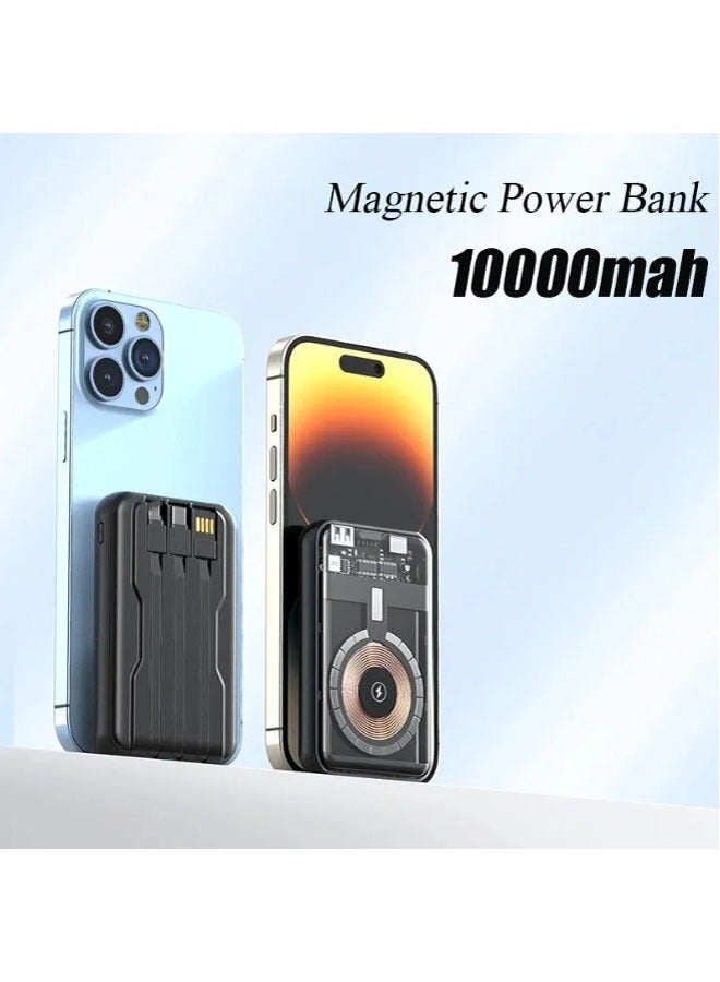 عام مصرف طاقة لاسلكي شفاف بقوة 10000 مللي أمبير في الساعة مع تقنية Qi المغناطيسية لشحن هواتف آيفون 14 و13 و12 وسامسونج وهواوي وشاومي وبطارية خارجية - Image 2