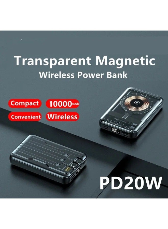 عام مصرف طاقة لاسلكي شفاف بقوة 10000 مللي أمبير في الساعة مع تقنية Qi المغناطيسية لشحن هواتف آيفون 14 و13 و12 وسامسونج وهواوي وشاومي وبطارية خارجية - Image 4
