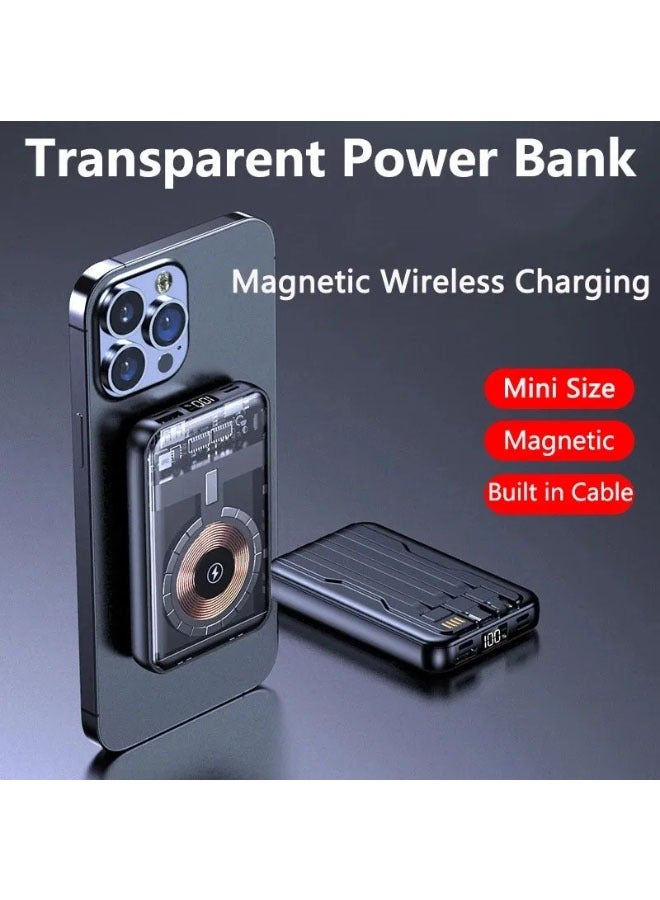 عام مصرف طاقة لاسلكي شفاف بقوة 10000 مللي أمبير في الساعة مع تقنية Qi المغناطيسية لشحن هواتف آيفون 14 و13 و12 وسامسونج وهواوي وشاومي وبطارية خارجية - Image 3