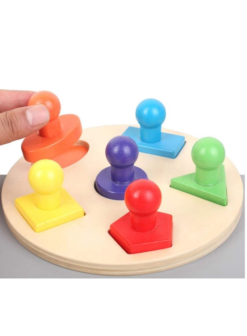 كابتن تيك Wooden Toy, Geometric Shape Sorter, Color Match Puzzles, Early Educational Developmental Toy, Montessori Toys Gift for Toddler Kids Preschoolers - Image 1