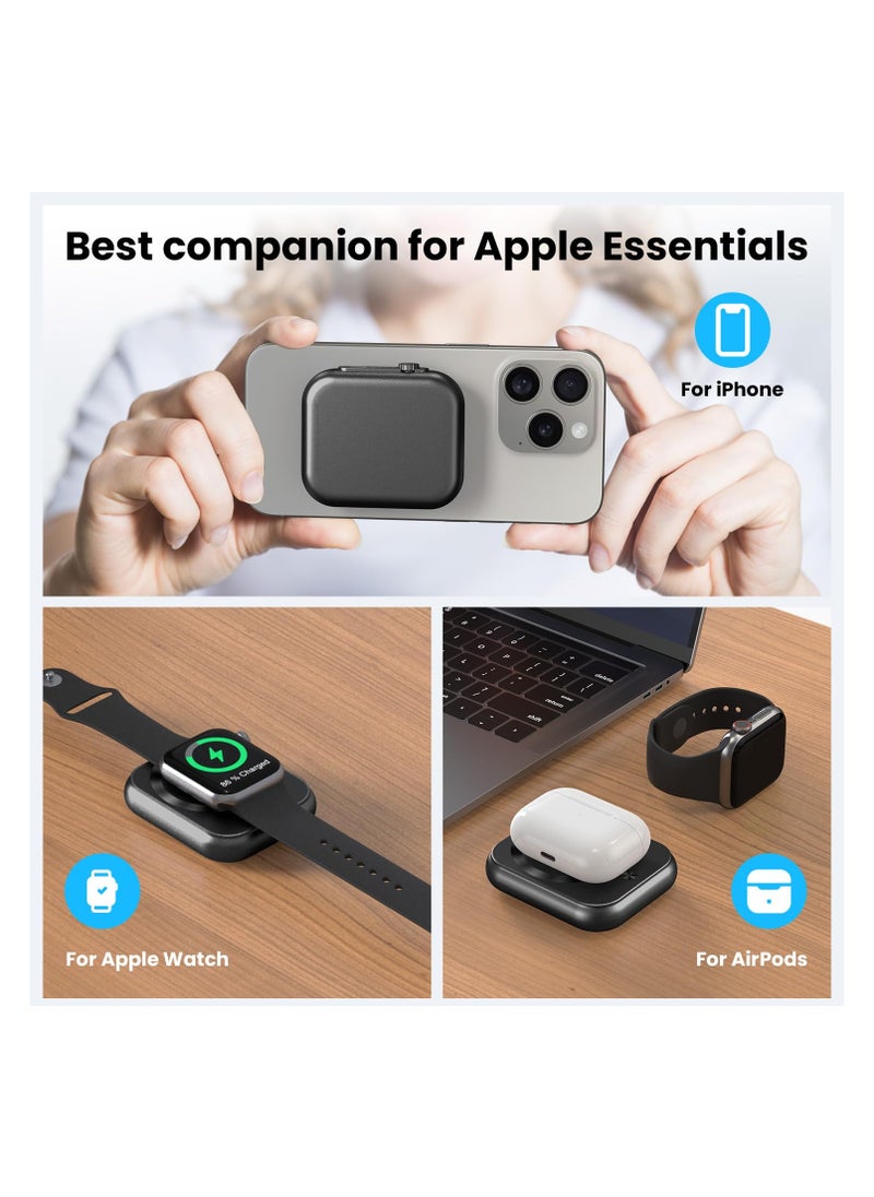 SYOSI - Magnetic Portable Charger, 5000mAh Wireless Magnetic Power Bank, Smallest 3-in-1 Magsafe Power Bank, 22.5W Fast Charging USB-C Magsafe Battery Pack for iPhone 15/14/13 Series and more, Airpods - Image 1