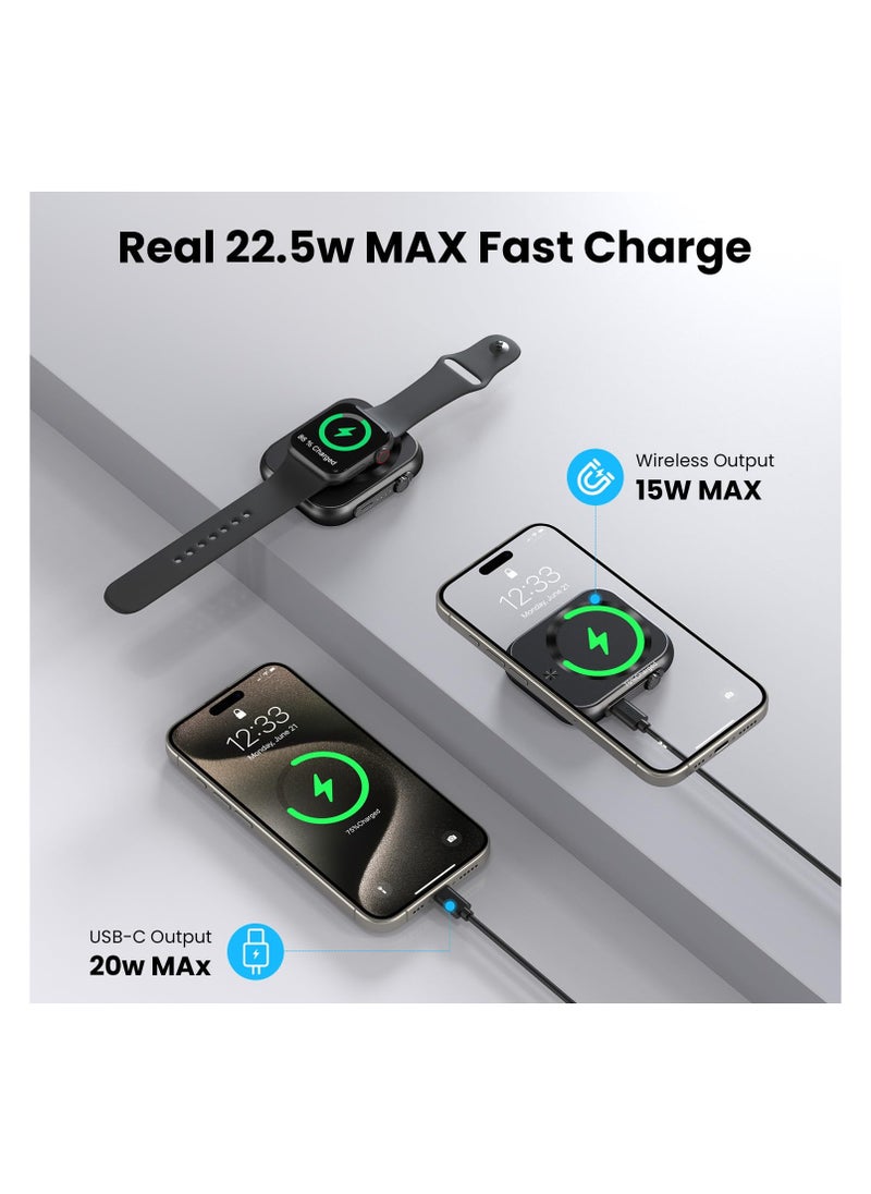 SYOSI - Magnetic Portable Charger, 5000mAh Wireless Magnetic Power Bank, Smallest 3-in-1 Magsafe Power Bank, 22.5W Fast Charging USB-C Magsafe Battery Pack for iPhone 15/14/13 Series and more, Airpods - Image 1