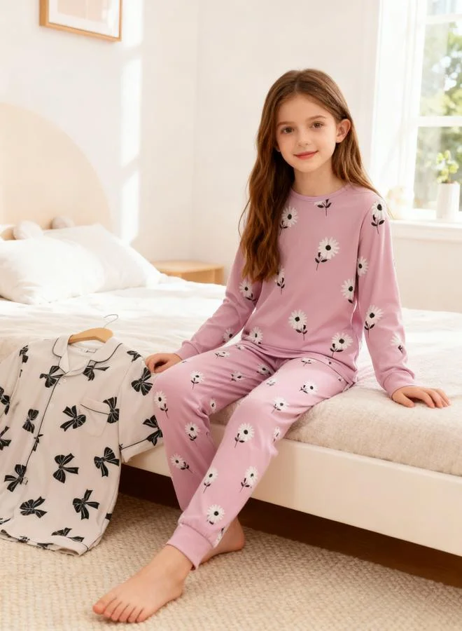 Take Two Girls Pink Daisy Print T-Shirt and Pyjama Set