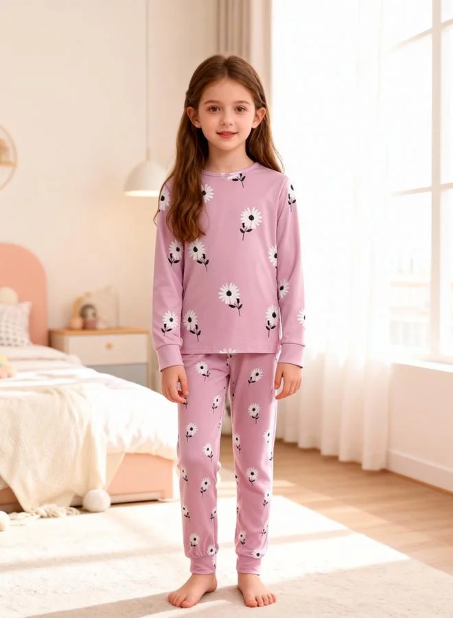 Take Two  Girls Pink Daisy Print T-Shirt And Pyjama Set for Women | Best Price UAE
