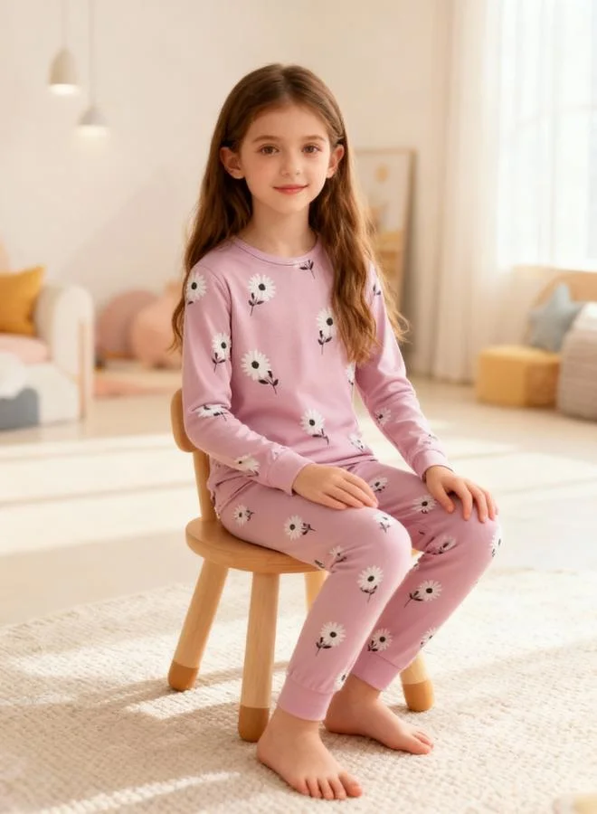 Take Two  Girls Pink Daisy Print T-Shirt And Pyjama Set for Women | Best Price UAE