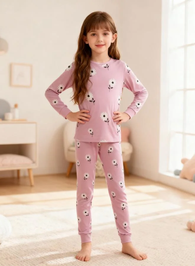 Take Two Girls Pink Daisy Print T-Shirt and Pyjama Set