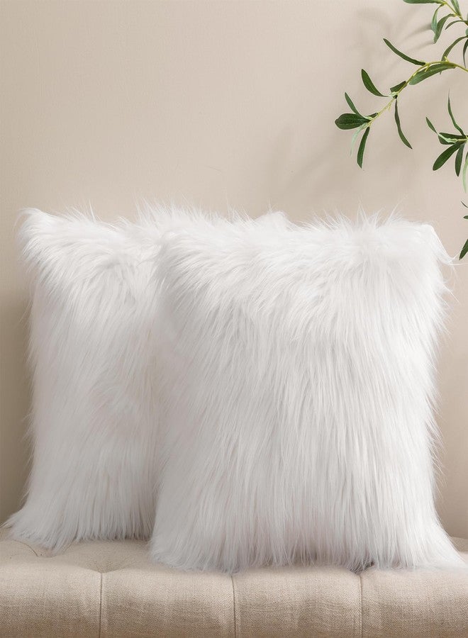 Phantoscope Pack of 2 Faux Fur Solid Throw Decorative Pillow Cover Cushion Covers Luxury Soft Decorative Pillowcase Fuzzy Pillow Covers for Bed/Couch, White 18 x 18 Inches - Image 1