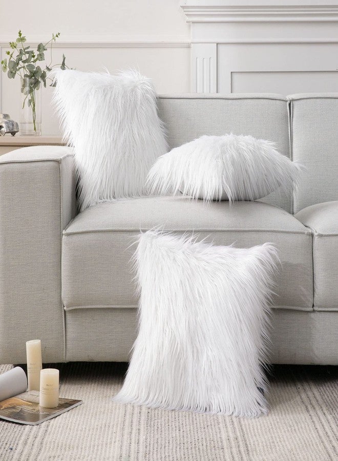 Phantoscope Pack of 2 Faux Fur Solid Throw Decorative Pillow Cover Cushion Covers Luxury Soft Decorative Pillowcase Fuzzy Pillow Covers for Bed/Couch, White 18 x 18 Inches - Image 4