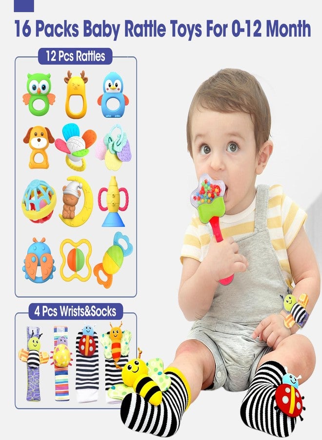 AZEN 16 Pack Baby Rattles Teething Toys 3-6 Months, Baby Toys 0-6 Months, Newborn Infant Toys 6-12 Months, Essentials Must Haves Wrist Socks Toddler Stocking Stuffers Christmas Gifts (Bright) - Image 2