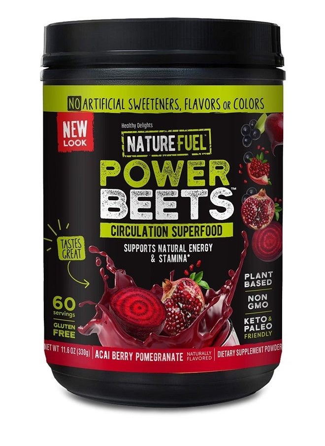 SlimFast - Nature Fuel Power Beets Powder, Delicious Acai Berry Pomegranate, Concentrated Superfood Supplement, Supports Circulation, Natural Energy & Stamina, Non-GMO, 60 Servings - Image 1