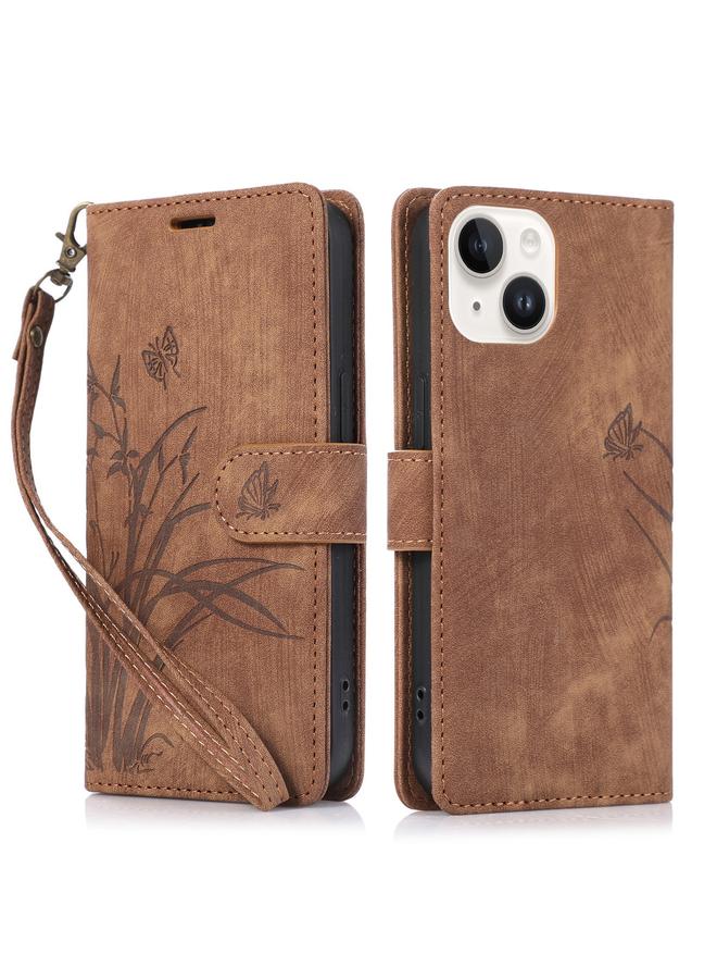 S-TOP Case For iPhone 14 Orchid Butterfly Embossed Leather Phone Case - Image 1