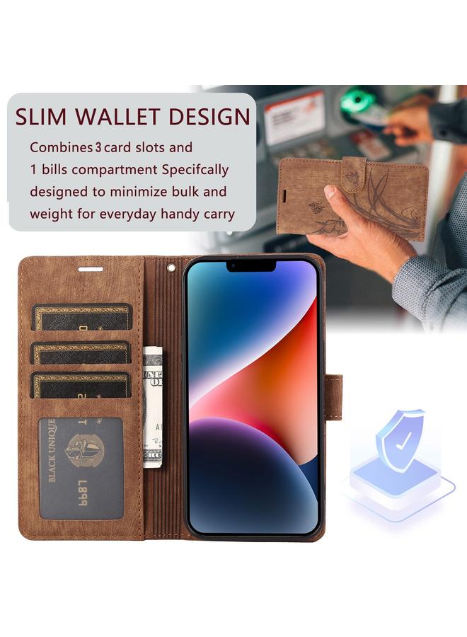 S-TOP Case For iPhone 14 Orchid Butterfly Embossed Leather Phone Case - Image 4