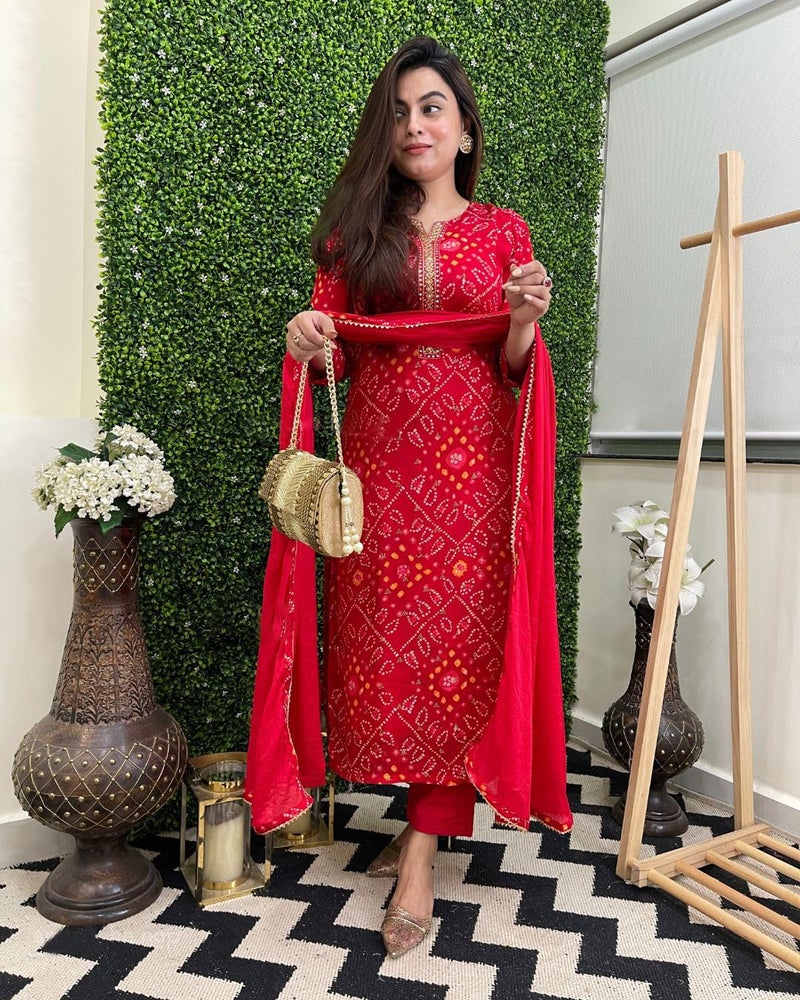جو سريكي كورتا مستقيمة مطبوعة ببنداني من GoSriKi مع بنطال ودوباتا (توراي-ريد-GS_3XL_Red_XXX-كبيرة) - Image 5