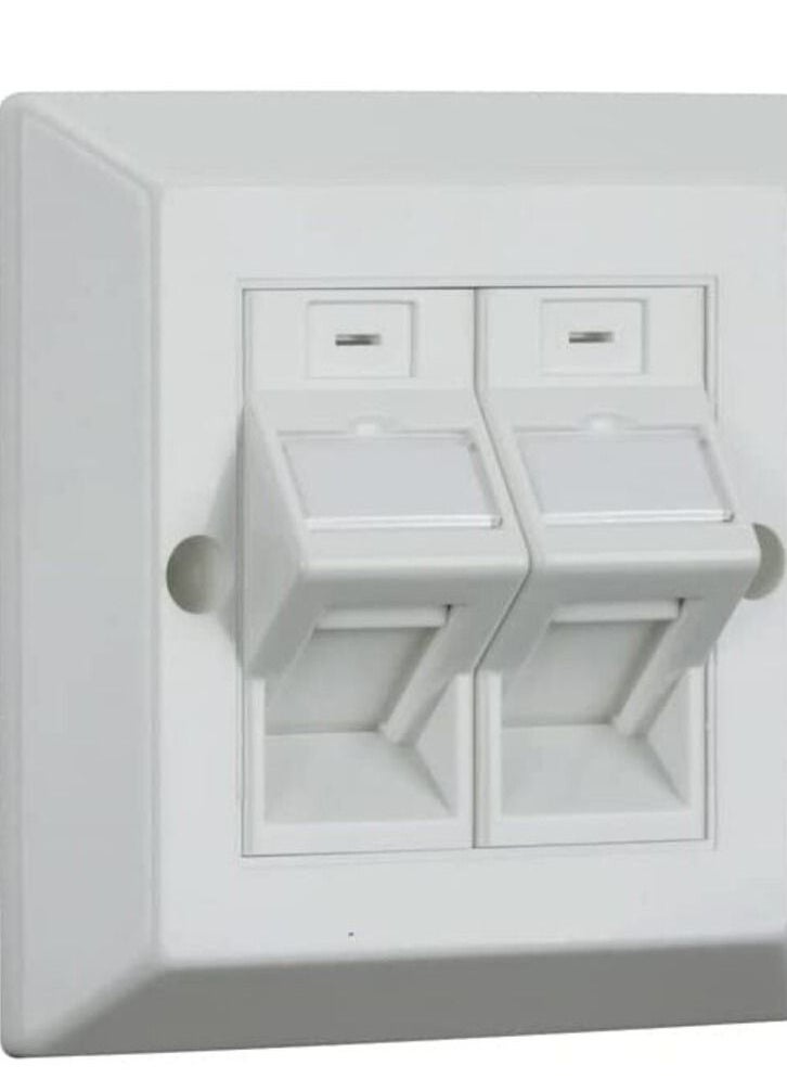 Generic - Angular Two Port wall Plate Combo of RJ45 CAT6E Lan I/O Network Keystone Jack, Gang Box, Dual Port Face Plate (1 Set) - Image 1
