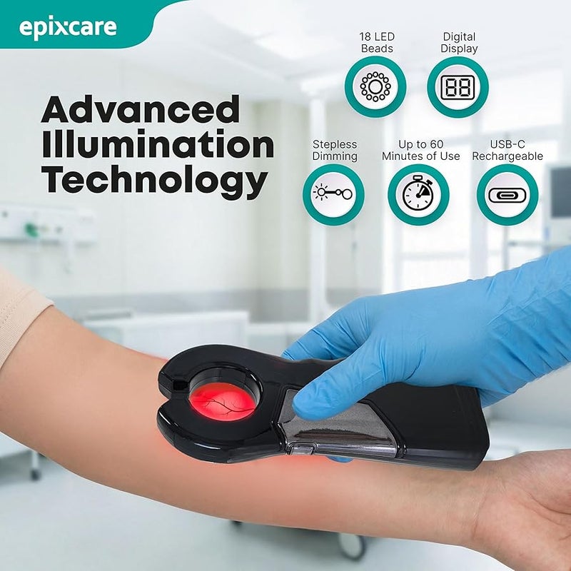 EpixCare Vein Finder for IV Access - Handheld Portable LED Light Veins Viewer for Phlebotomy Nurses Nursing Student - USB Rechargeable Transilluminator Device Skin Vein Locator Flashlight Clinics Home - Image 3