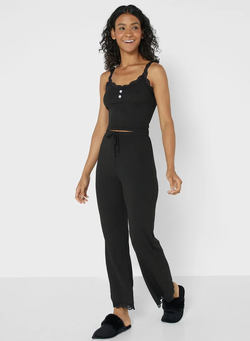 Ginger Ribbed Tank & Long Pyjama Bottom