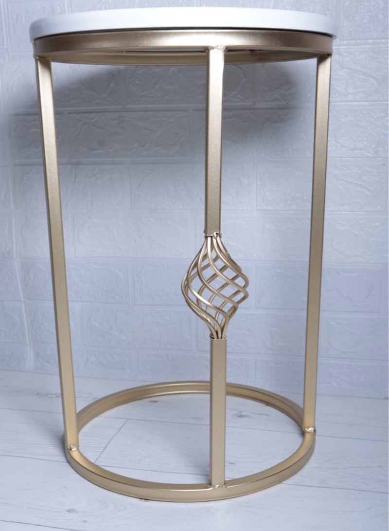 5-Piece Round Coffee Table Set White Wood Top Iron Legs - Image 3