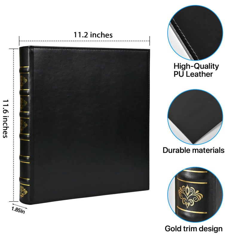 LETVPVOW Vintage Hardback 3 Ring Binder 1 Inch, Professional Leather Binder 3 Ring, Three Ring Binders Fits 8.5" x 11", D Ring Binders for Photo Album, Home, School and Office Supplies- Black - Image 2