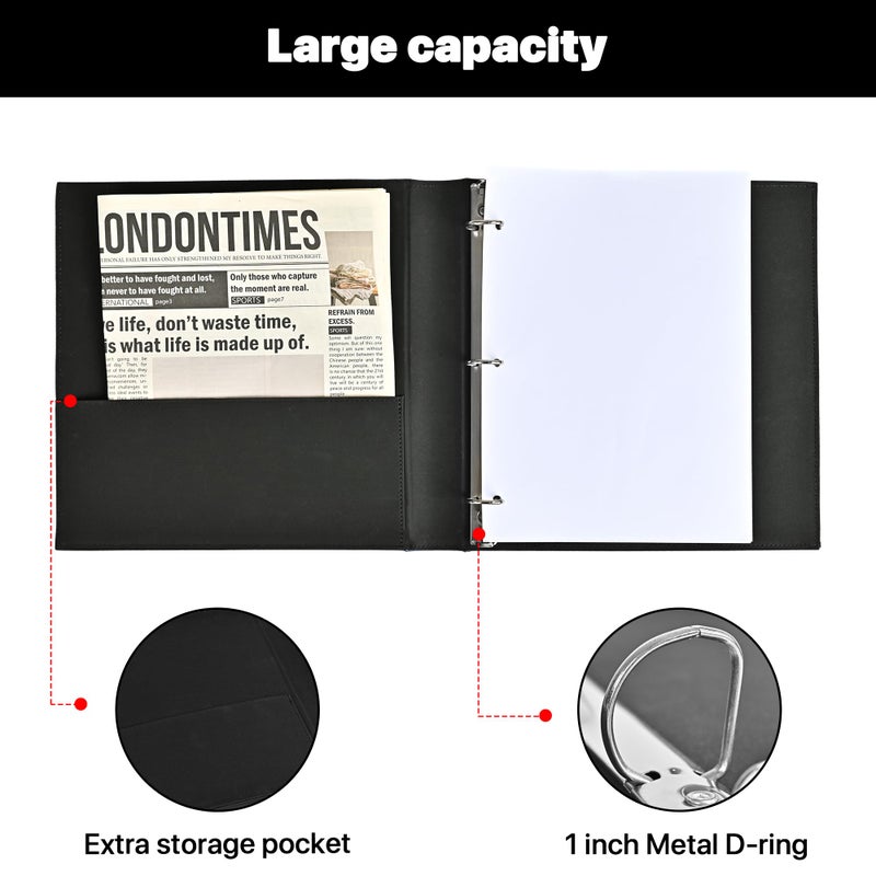 LETVPVOW Vintage Hardback 3 Ring Binder 1 Inch, Professional Leather Binder 3 Ring, Three Ring Binders Fits 8.5" x 11", D Ring Binders for Photo Album, Home, School and Office Supplies- Black - Image 3
