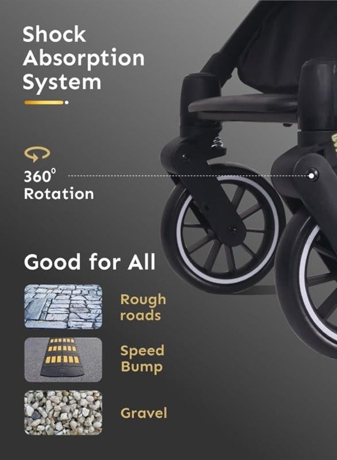 تيان روي عربية أطفال فاخرة قابلة للطي بيد واحدة - خفيفة الوزن مع مظلة كبيرة وعجلات 4 اتجاهات | مقعد متعدد الوضعيات | مناسبة للسفر والطيران (من الولادة حتى الطفولة) - Image 3