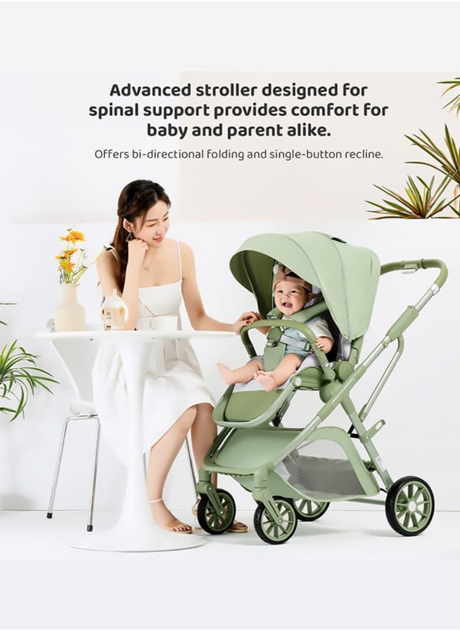 Tianrui Luxury High Landscape Lightweight Baby Stroller with Adjustable Backrest, One-Hand Folding, Large Sun Canopy, Four-Wheel Suspension System, Multi-Position Recline and Footrest, Five-point Safety Belt, Suitable for Newborns & Toddlers  - Image 3