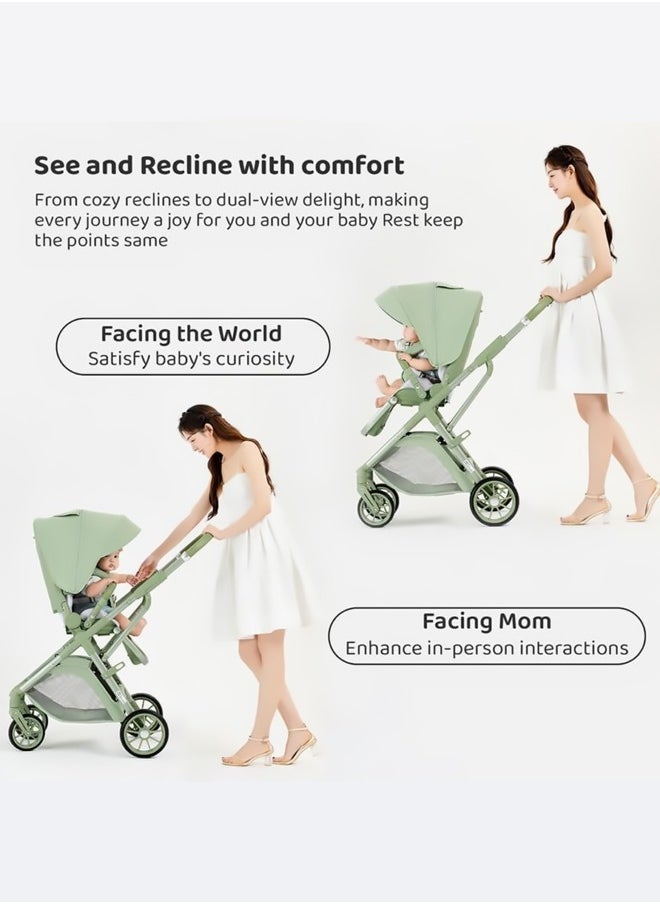 Tianrui Luxury High Landscape Lightweight Baby Stroller with Adjustable Backrest, One-Hand Folding, Large Sun Canopy, Four-Wheel Suspension System, Multi-Position Recline and Footrest, Five-point Safety Belt, Suitable for Newborns & Toddlers  - Image 4