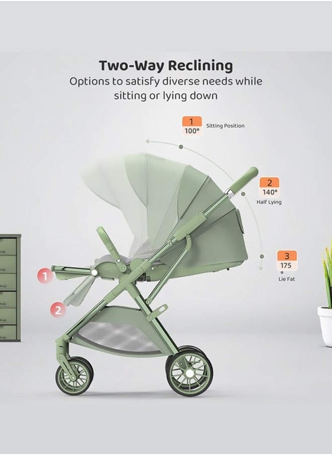 Tianrui Luxury High Landscape Lightweight Baby Stroller with Adjustable Backrest, One-Hand Folding, Large Sun Canopy, Four-Wheel Suspension System, Multi-Position Recline and Footrest, Five-point Safety Belt, Suitable for Newborns & Toddlers  - Image 5