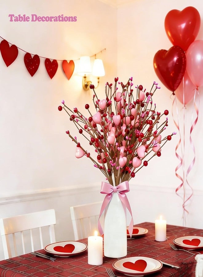 Greenke Mother's Day Decoration Pink Heart Picks Floral Gifts for Mom Birthday Table Decor Pink Hearts & Red Berry Picks for Valentines Day Wedding Candlelight Anniversary Dinner Vase Decor - Image 5