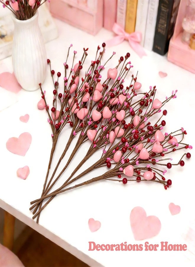 Greenke Mother's Day Decoration Pink Heart Picks Floral Gifts for Mom Birthday Table Decor Pink Hearts & Red Berry Picks for Valentines Day Wedding Candlelight Anniversary Dinner Vase Decor - Image 4