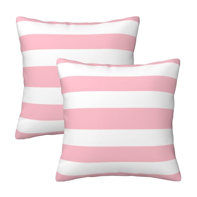 PINK AND WHITE STRIPES FARMHOUSE THROW PILLOW COVERS 18X18 INCH PILLOW CASE SOFT CUSHION PILLOW COVERS SET OF 2 FOR SOFA BEDROOM CHAIR LIVING ROOM HOME DECORATIVE