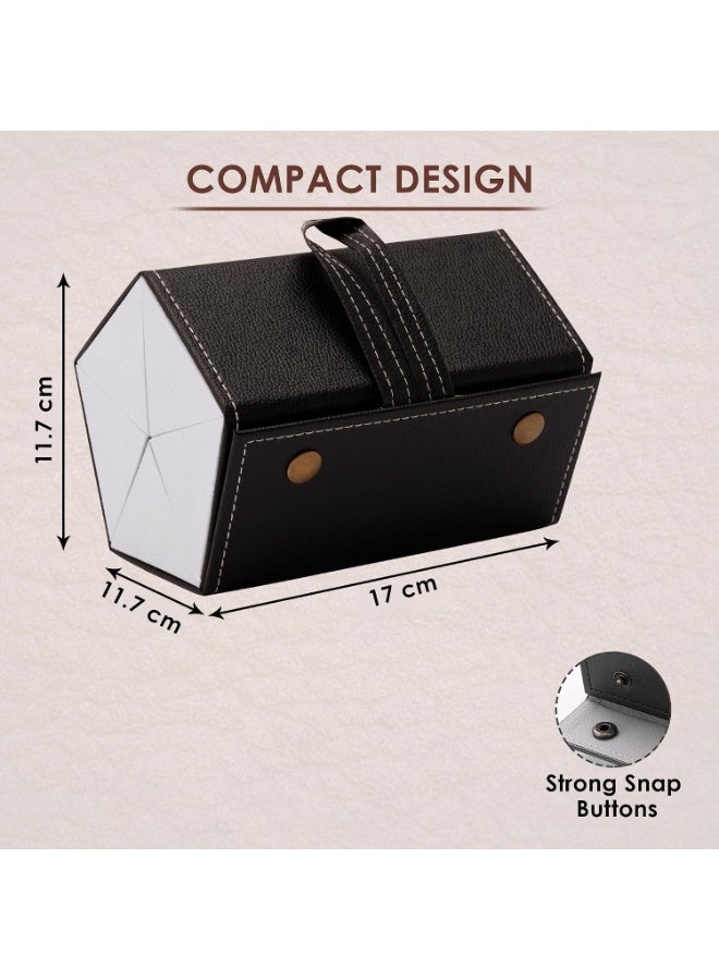 Copper Industries 5-Slot Sunglasses Organizer – Foldable Hanging Glasses Case – Black Faux Leather - Image 2