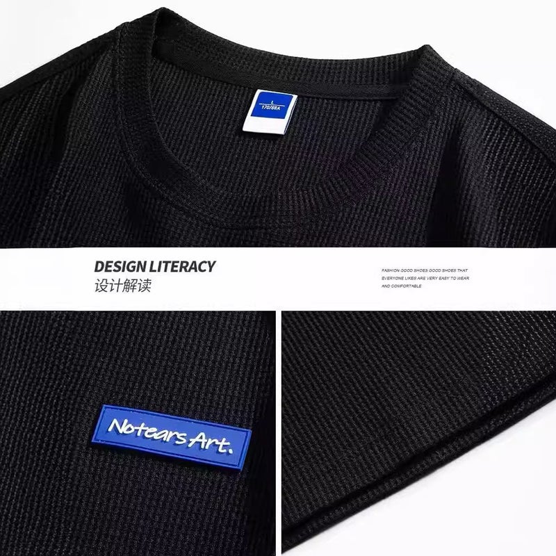 2024 Round Neck Short-Sleeved T-Shirt Wafflet Fashionable Loose T-Shirt Fashionable Brand Small Blue Label Pattern - Image 5