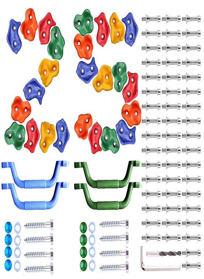 NOSTIFY 25 Pcs Colourful Pig Nose Shape Rock Climbing Holds with Blue & Green Auxiliary Handles, Indoor Outdoor Playground Wooden Play Set Build Exercise Toy Accessory - Mounting Hardware Kit Included - Image 1