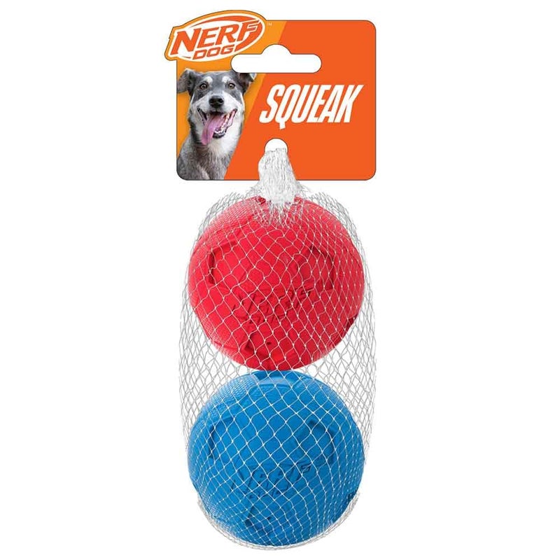 Nerf Dog Soccer Ball Dog Toy with Interactive Squeaker Lightweight Durable and Water Resistant 25 Inches For MediumLarge Breeds Two Pack Blue and Red - Image 2