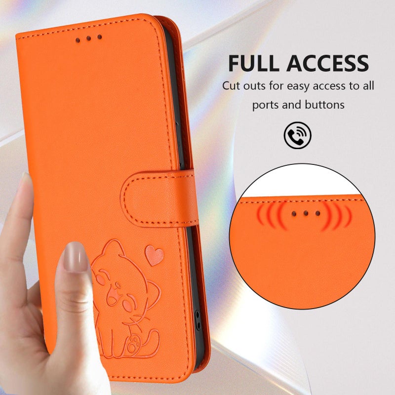 erorex For Tecno Spark 30C 5G / Pop 9 5G Embossed  Cat Leather Phone Case with Hand Strap(Orange) - Image 4