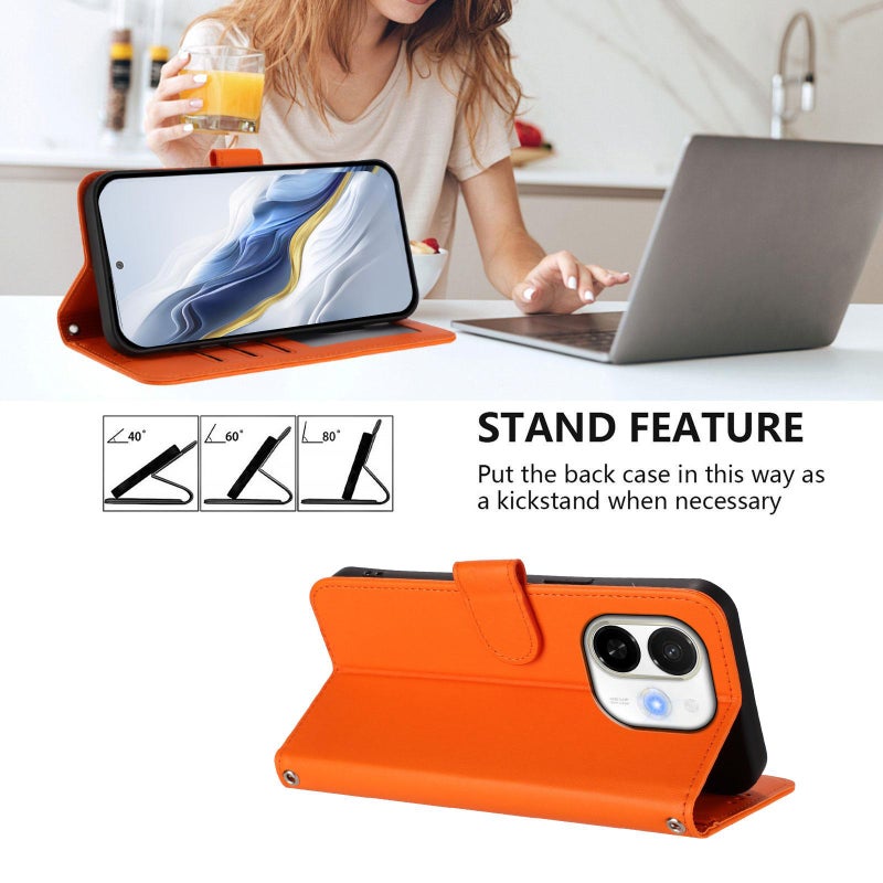 erorex For Tecno Spark 30C 5G / Pop 9 5G Embossed  Cat Leather Phone Case with Hand Strap(Orange) - Image 3