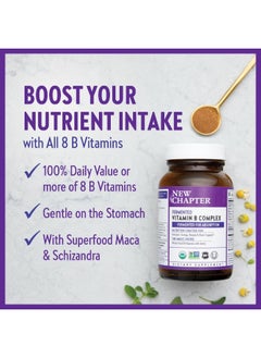 New Chapter Vitamin B Complex, Fermented Vitamin B Complex, Organic, One Daily With Whole-Food Herbs + Adaptogenic Maca For Natural Energy + Beauty, 100% Vegan, Gluten-Free - 90 Count  - Image 4