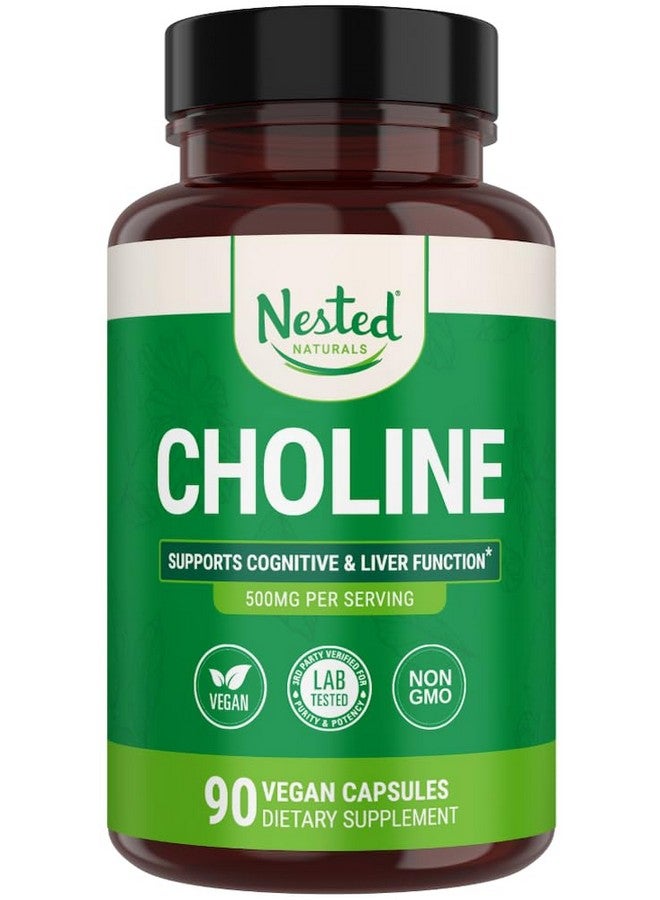 Nested Naturals Choline Bitartrate 500mg - High Potency Choline Supplements - Supports Cognitive Performance & Liver Function - 100% Vegan & Non-GMO Choline - 90 Vegan Capsules - Image 1