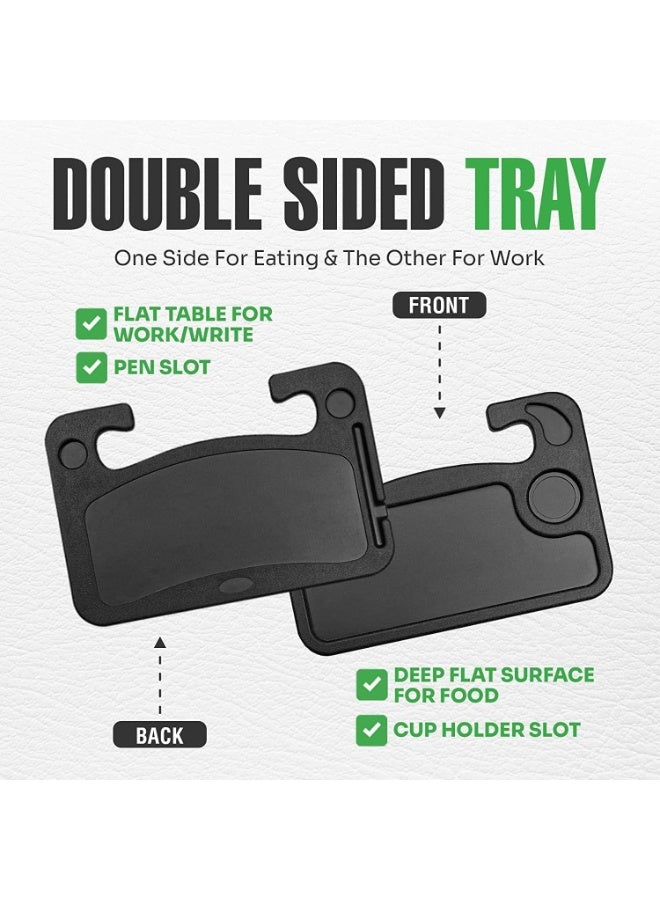 2-Sided Car Steering Wheel Tray Table | Hook-On Multifunctional Car Desk for Food Eating & Laptop Working | Portable Auto Steering Wheel Desk with Cup Holder Pen Slot, Black - Image 4