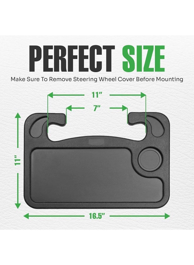 2-Sided Car Steering Wheel Tray Table | Hook-On Multifunctional Car Desk for Food Eating & Laptop Working | Portable Auto Steering Wheel Desk with Cup Holder Pen Slot, Black - Image 3